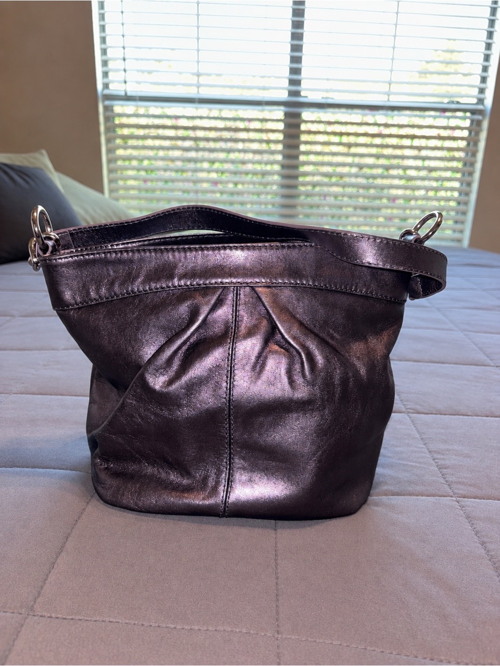HOBO INTERNATIONAL Metallic Plum Leather Shoulder Bag